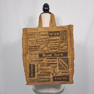 New York Burlap Plastic Lined Tote Bag